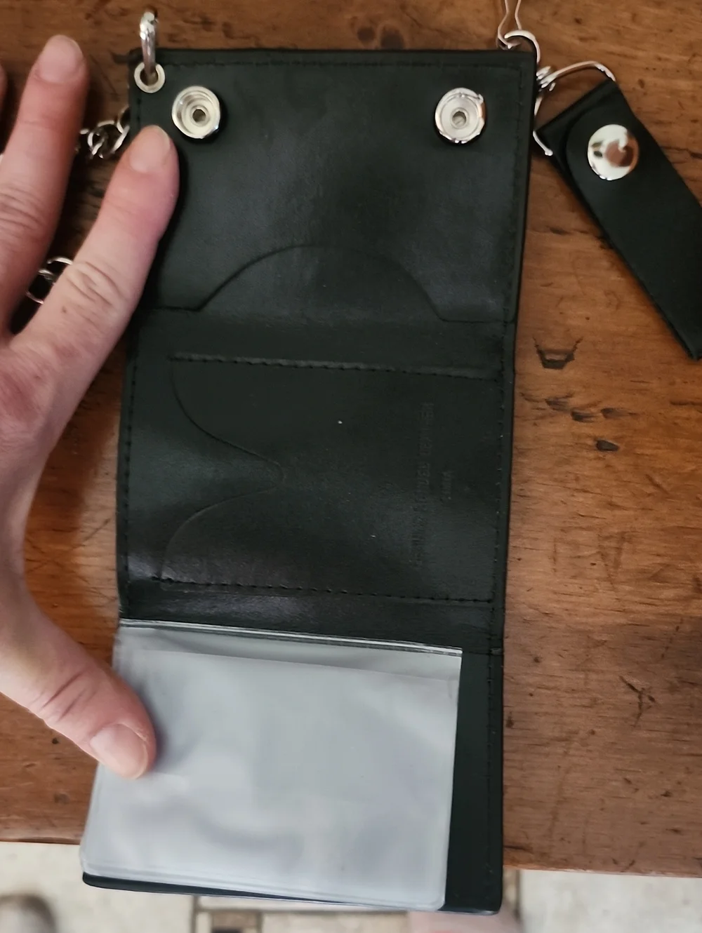 Tri-Fold Leather Black Punk Skull Chain Wallet with Key Strap